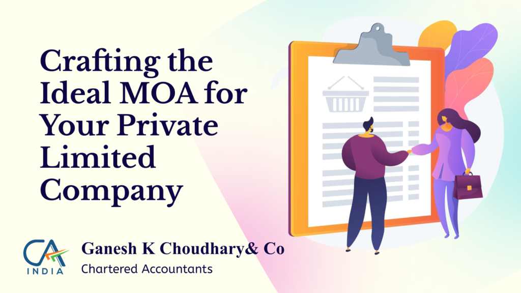 llustration of legal documents and business professionals working on drafting a Memorandum of Association (MOA).